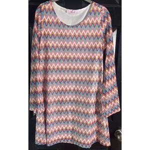 Krush The Runway Women’s Medium Multicolor Chevron ZigZag Bell Sleeve Dress Boho